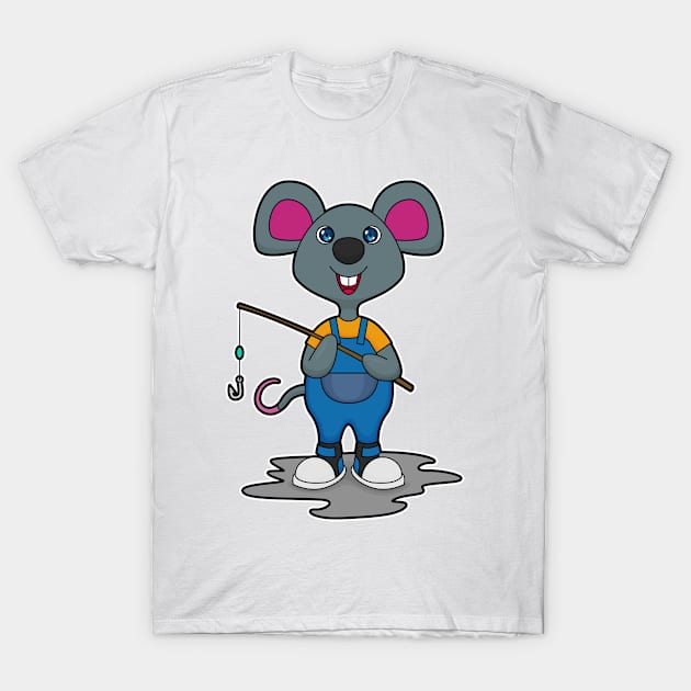 Mouse as Fisher with Fishing rod T-Shirt by Markus Schnabel